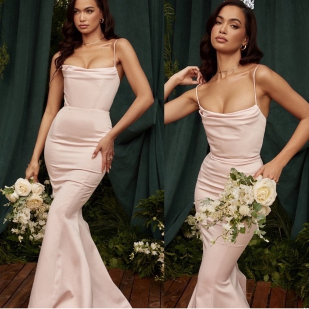 HOUSE OF CB 'Violette' Blush Satin Fishtail Gown